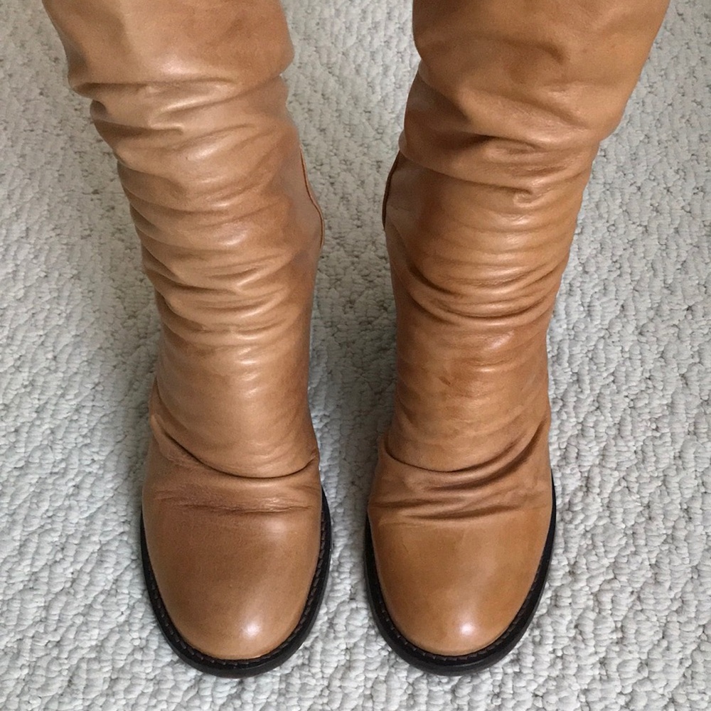 Free People Elle Camel Tan Buttery Leather Boots Bootie Block Heel 8 - Picture 3 of 17